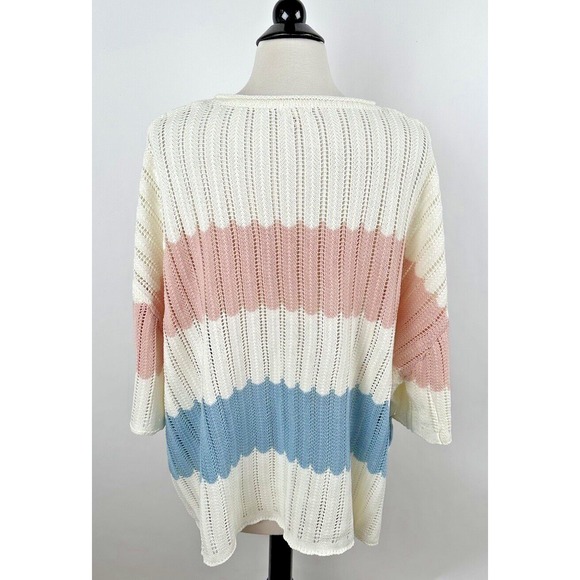 NEW POL Boxy Oversize Sweater LARGE Ivory Blue Pink Stripes V-neck Drop Shoulder - Picture 8 of 13